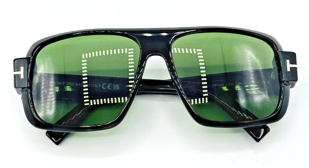 Tom Ford Sunglasses Turner FT1101 52N Dark Havana Square Frame Green Lens 58mm